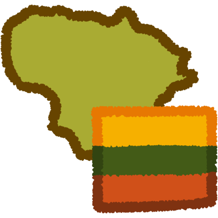 a green shape of the country of lithuania, with the lithuanian flag